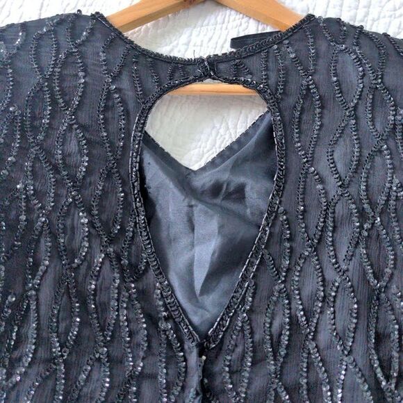 Vintage 1980s Beaded Dress Mark & John by Sam 100% Silk Black Cocktail Medium - Picture 5 of 13